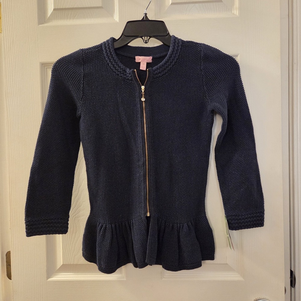Lilly Pulitzer‎ Karla Sweater Jacket sz XS Navy Metalli NWT peplum casual